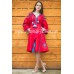 Boho Style Ukrainian Embroidered Classic Dress Red with White/Blue Embroidery